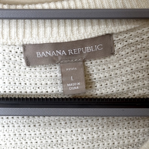 Banana Republic Cream Moto Sweater Jacket Asymmetrical Zip up Pockets Sz LP - Picture 12 of 13